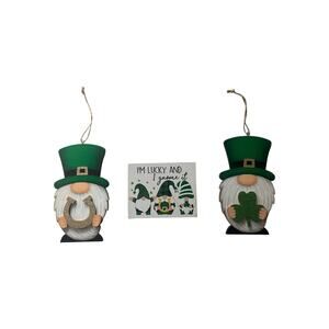 St Patrick’s Day Gnome Decor Set, Lucky Gnome Hanging Ornaments w/ Shamrock